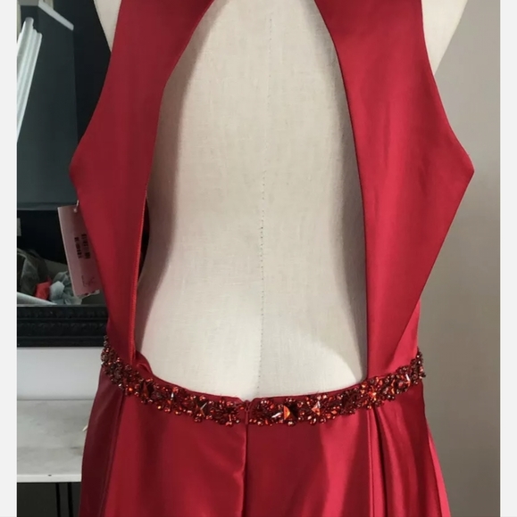 JVN by Jovani 22W red satin beaded illusion neck line formal prom NWT - Picture 7 of 8